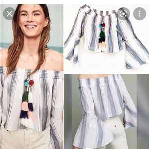 Anthropologie Lilka tasseled off shoulder top